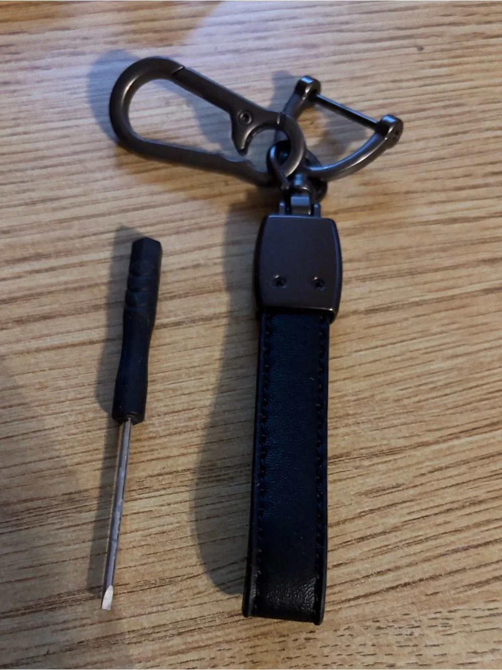 Chevrolet Black Leather Keychain with Gold Logo